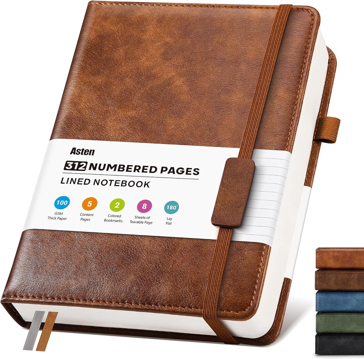 SnelShoppen - Gelinieerd hardcover lederen dagboek notitieboek 312 genummerde pagina's 100 g/m² dik papier voor journaling, notities, vergaderingen en