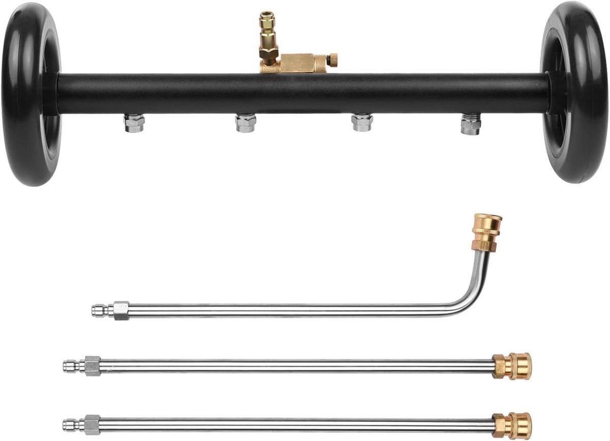 SnelShoppen - High Pressure Washer - 2-in-1 Onderstel en Water Broom - 16 inch Reinigingskop - Compatibel tot 4000 PSI - 4 Spuitmonden - Stijlvol en K