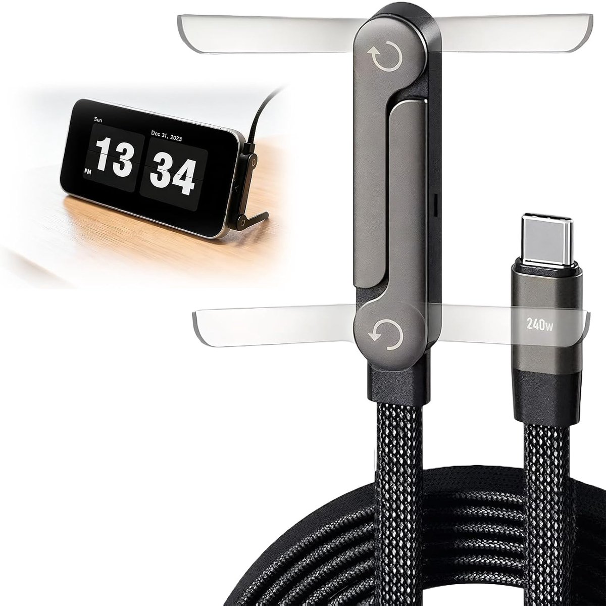Zijdelingse oplaadkabel 240 W met standaard - 2-in-1 design - stabiele grip - ideaal voor videobellen - ShopVlot