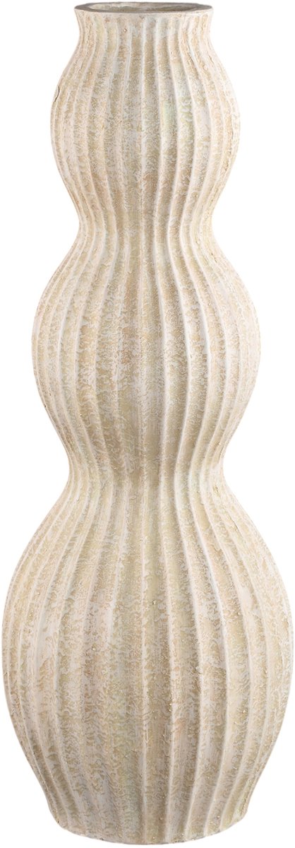 PTMD Diede Cream Poly Vase Round With Ribbing High Naturel