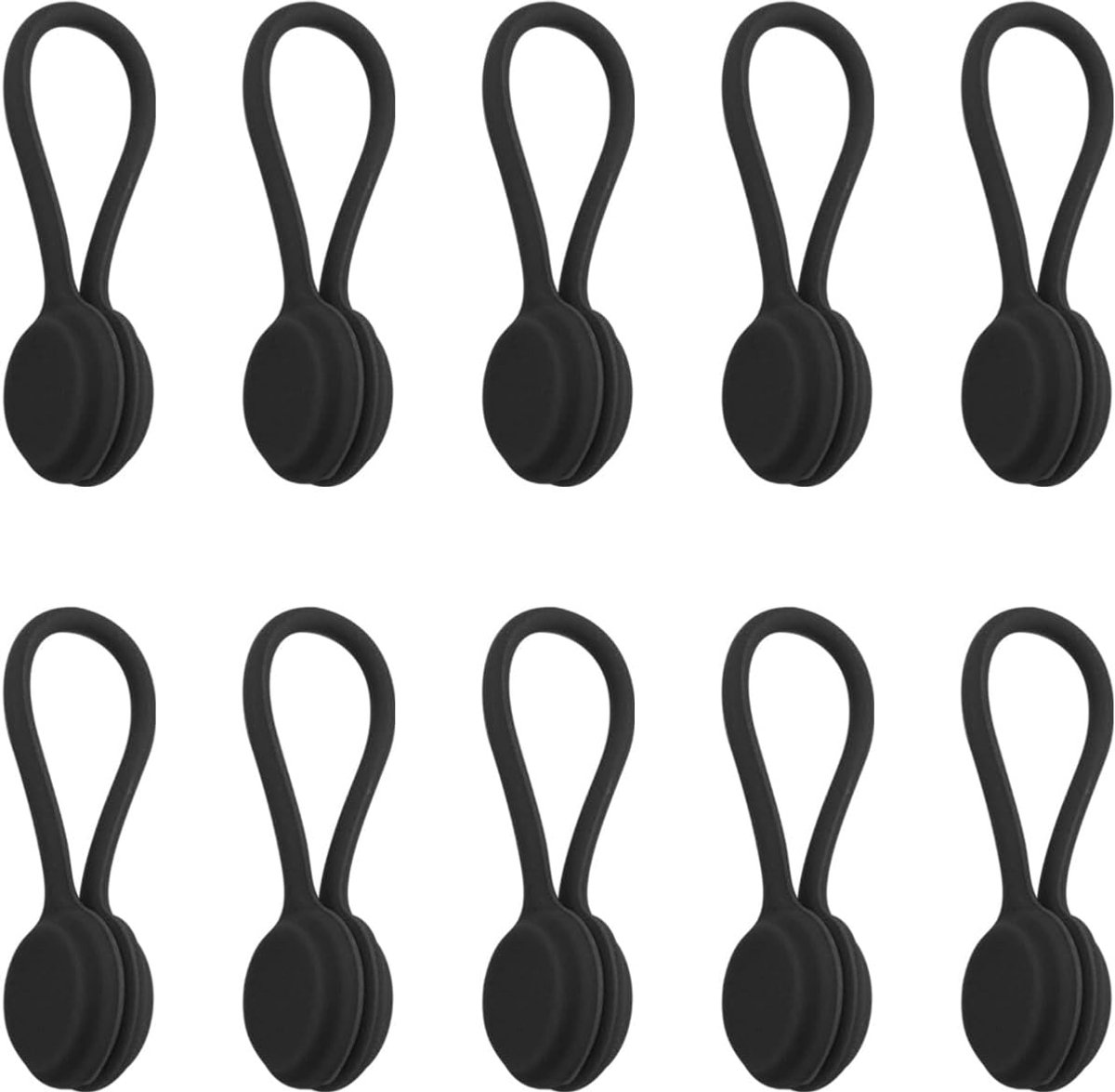 SnelShoppen - Set van 10 Magnetische Silicone Kabelbinders - Multifunctionele Kabel Organizer - Zwart - Herbruikbaar en Sterk - Ideaal voor Thuis, Kan