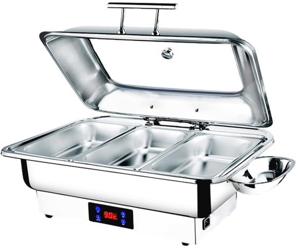Warmhoudplaat voor buffet - Elektrische serveerschaal - Voor grote bijeenkomsten - Digitale temperatuurregeling - 9L inhoud - Zilverkleurig