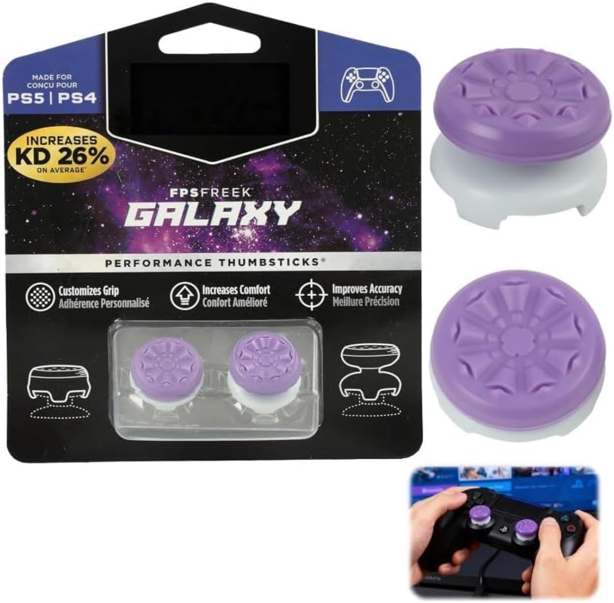 SnelShoppen - FPS Galaxy Purple Performance Thumbsticks PS4 PS5 - 1 High-Rise en 1 Mid-Rise - Verbeterde Precisie, Comfort en Grip voor Serieuze Gamer