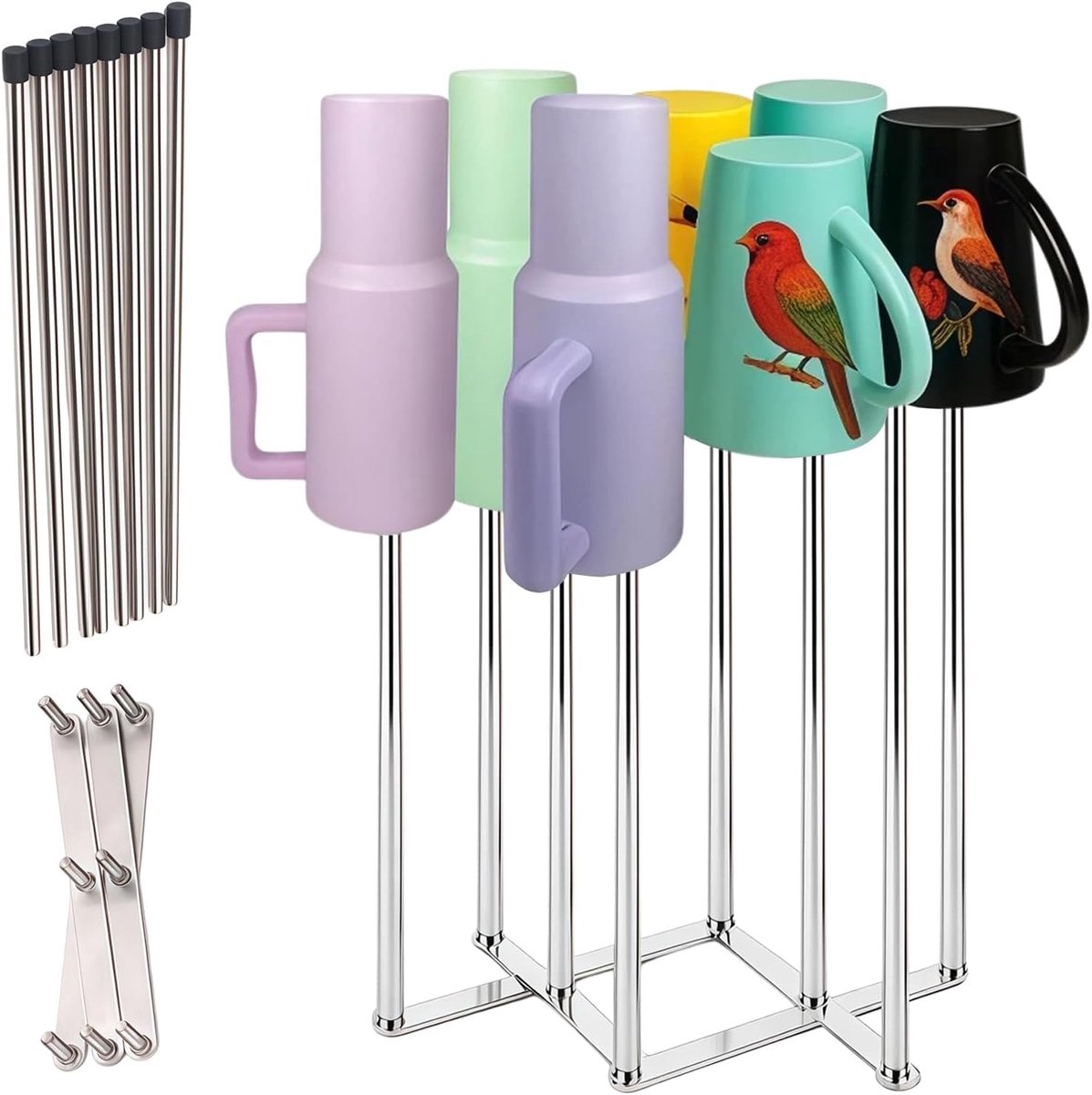 Flessen droger met 8 stangen - RVS - opvouwbaar - perfecte oplossing voor drinkflessen - ShopVlot