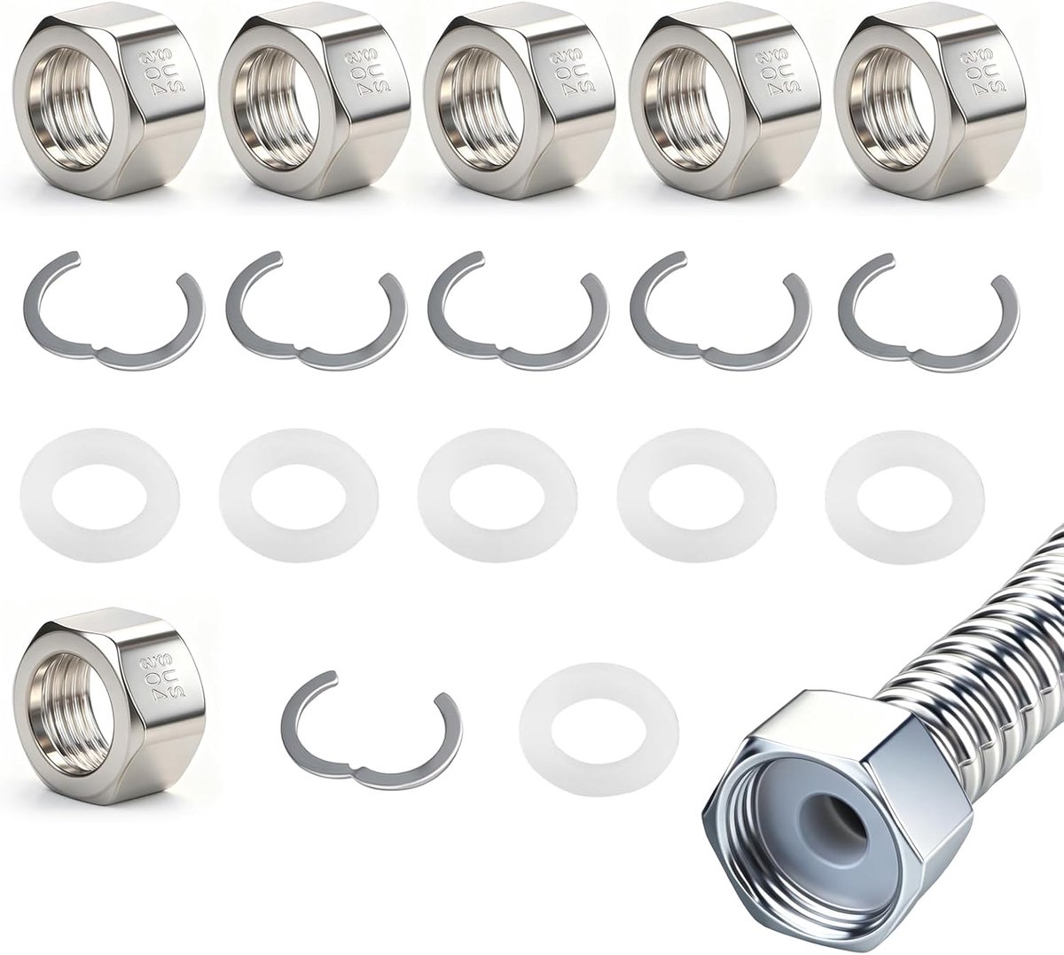 Aansluitset 3/4 inch - roestvrij staal - 6 stuks - voor duurzame installatie - ShopVlot