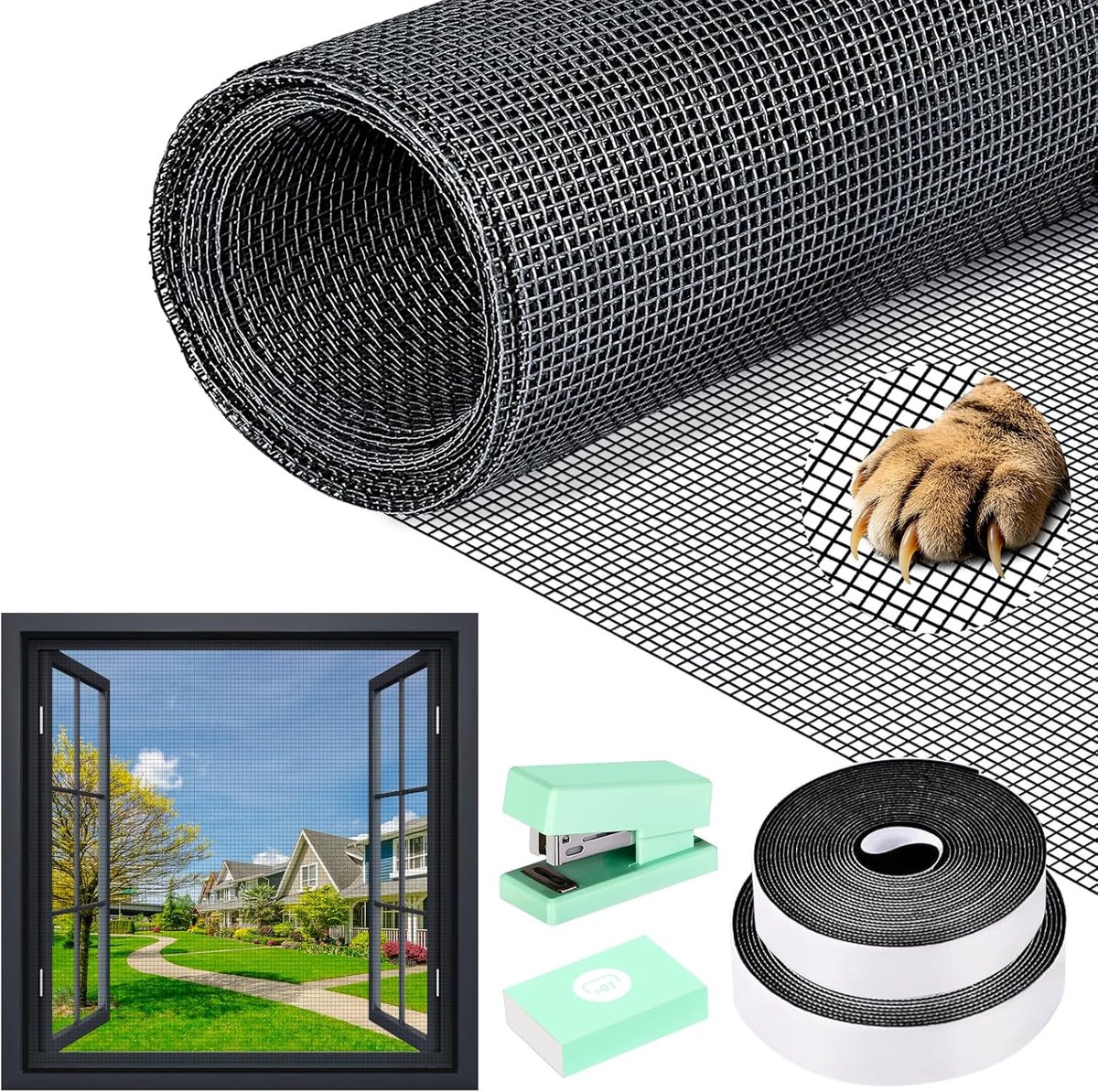 SnelShoppen - Vliegenscherm voor Ramen 120 x 250 cm, Insectenbescherming, Geen Boren, Katbestendig, Mosquito Net, Glasvezel, Op Maat Knipbaar