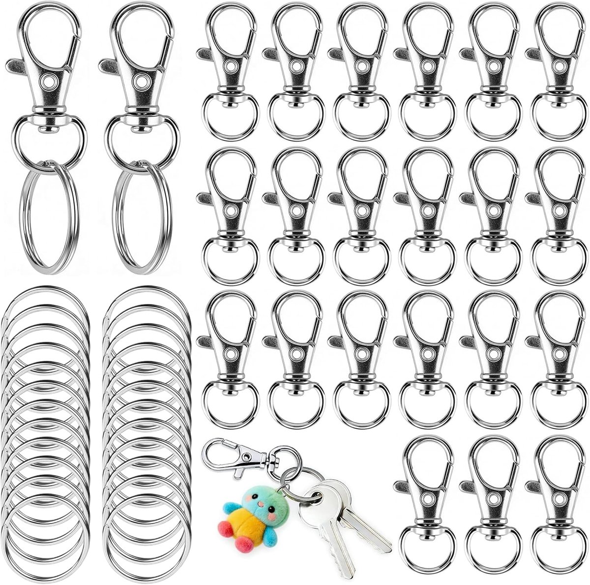 Sleutelhanger set 140 stuks - 70 kleine karabijnhaken en 70 grote sleutelhangers - ShopVlot