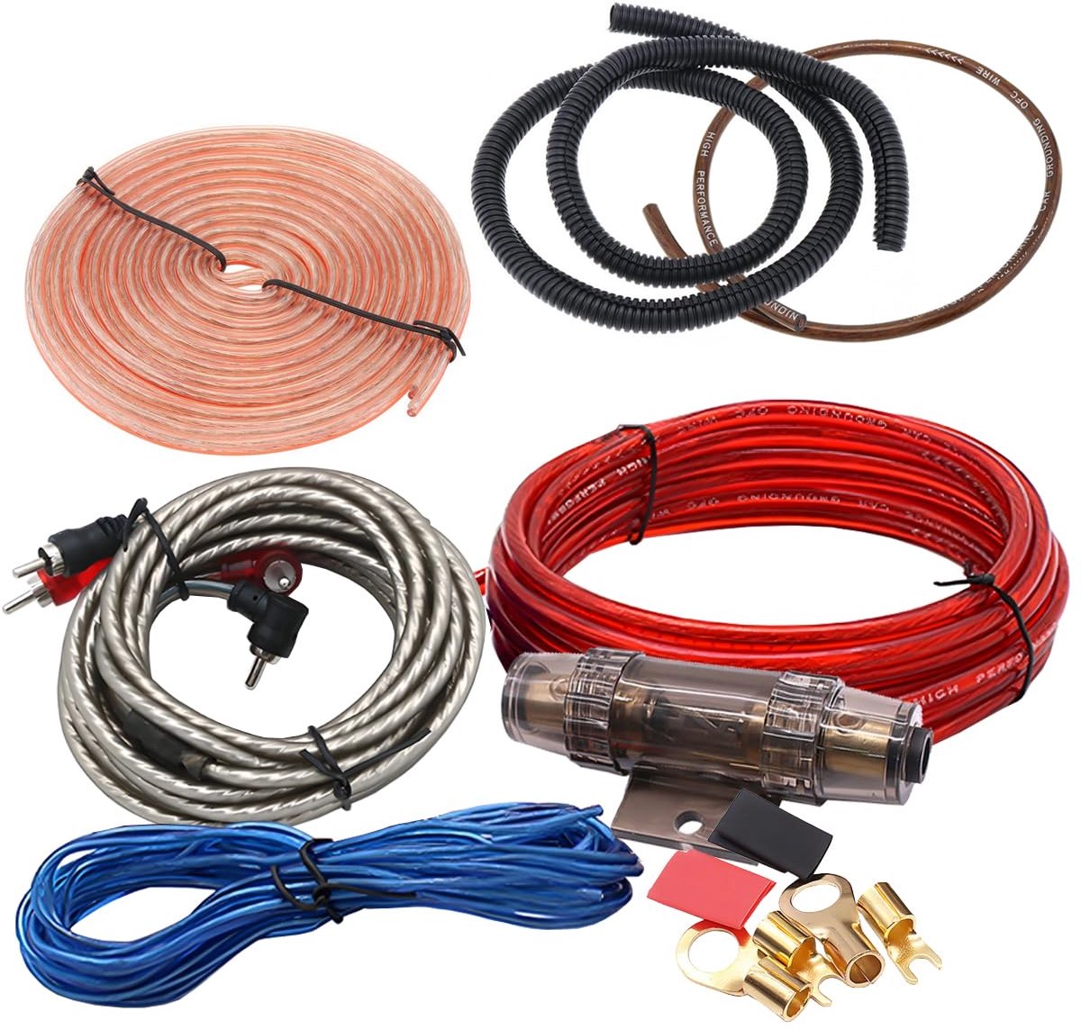 SnelShoppen - 8GA Car Amplifier Kabel Kit 8 AWG Auto Audio Vermogen Versterker Kabel Kit 1800W Stereo Subwoofer Installatie Kit