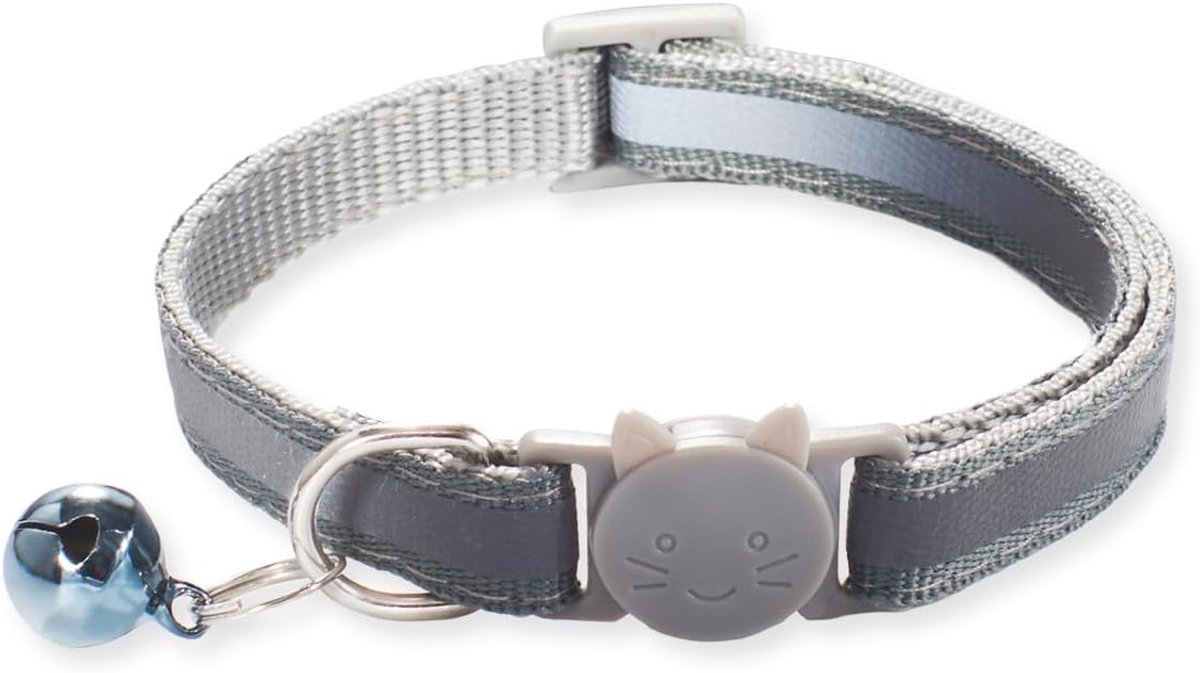 SnelShoppen - BTH Halsband Kat - Grijs Kattenbandje met Veiligheidssluiting - 18-32 cm - Ideaal voor Kittens en Volwassen Katten - Kattenriem voor Bin