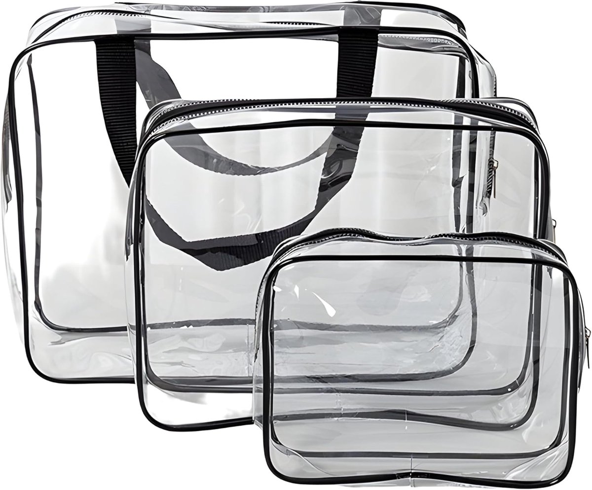 SnelShoppen - Toilettas Set Transparant 3 Stuks - Cosmetica Tas voor Vloeistoffen - Handbagage Accessoires - Waterdicht - Modern voor Mannen, Vrouwen