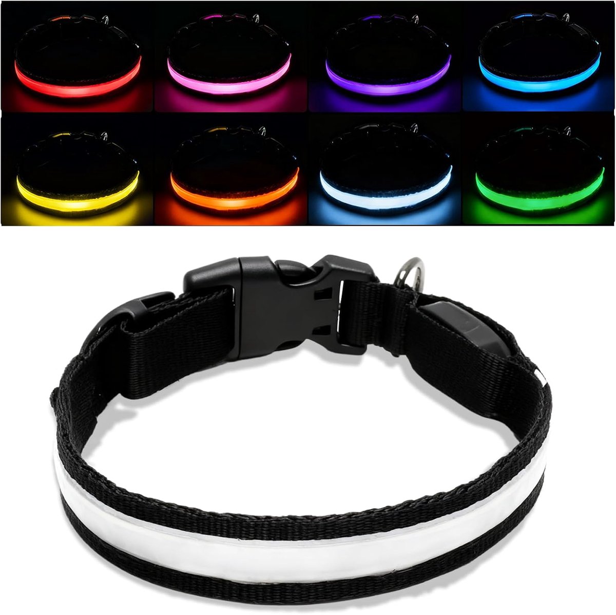 SnelShoppen - Oplichtende Hondenhalsband LED, Waterdicht, Verstelbaar, Knipperlicht, Veilig, USB Oplaadbaar, Voor Kleine en Middelgrote Honden, Zwarte