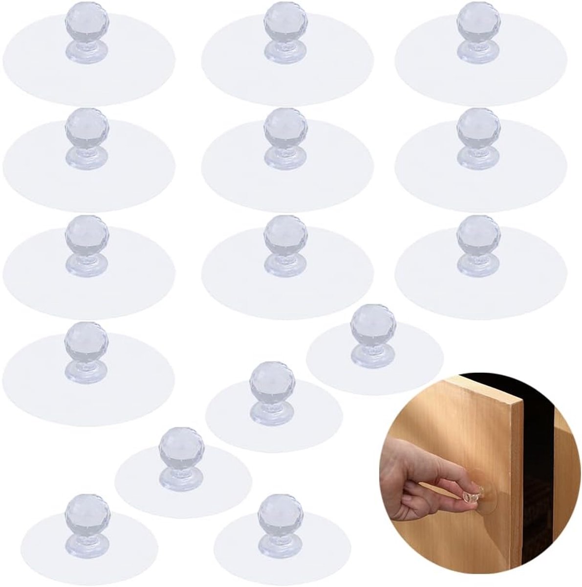 SnelShoppen - Mushroom Type Button Grip - 15 Stuks Zelfklevende Handgrepen - Zonder Boren - Voor Keuken, Glijdende Deuren, Ramen en Kasten - Transpara