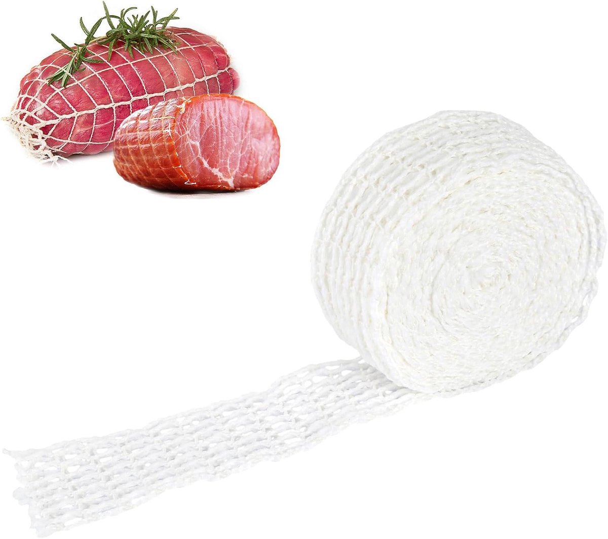 5 m vleesnet, 16 gaten rolbraadsnet, wit, elastisch, rooknet voor het koken, roken, bewaren, ophangen van vlees, ham