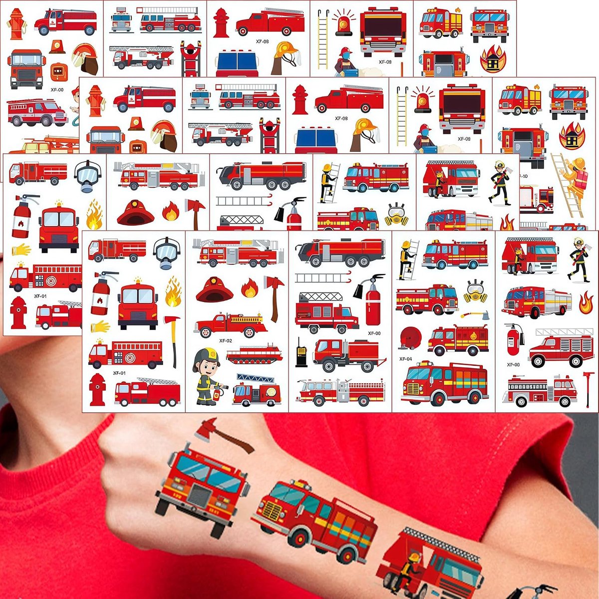 Brandweerwagen-tatoeages, 20 vellen, verjaardagsdecoratie voor de brandweer, langhoudende, waterbestendige tijdelijke tatoeages