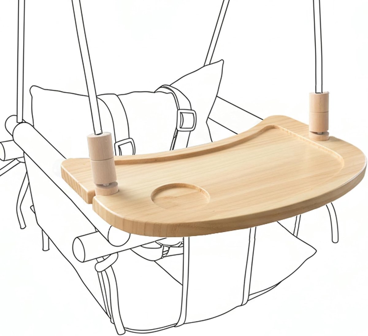 Dienblad voor Cateam Canvas Babyschommel – Hangstoel Accessoire, Natuurlijk Houten Montessori Speeltafel, Afneembaar Veiligheidsontwerp voor Binnenschommel