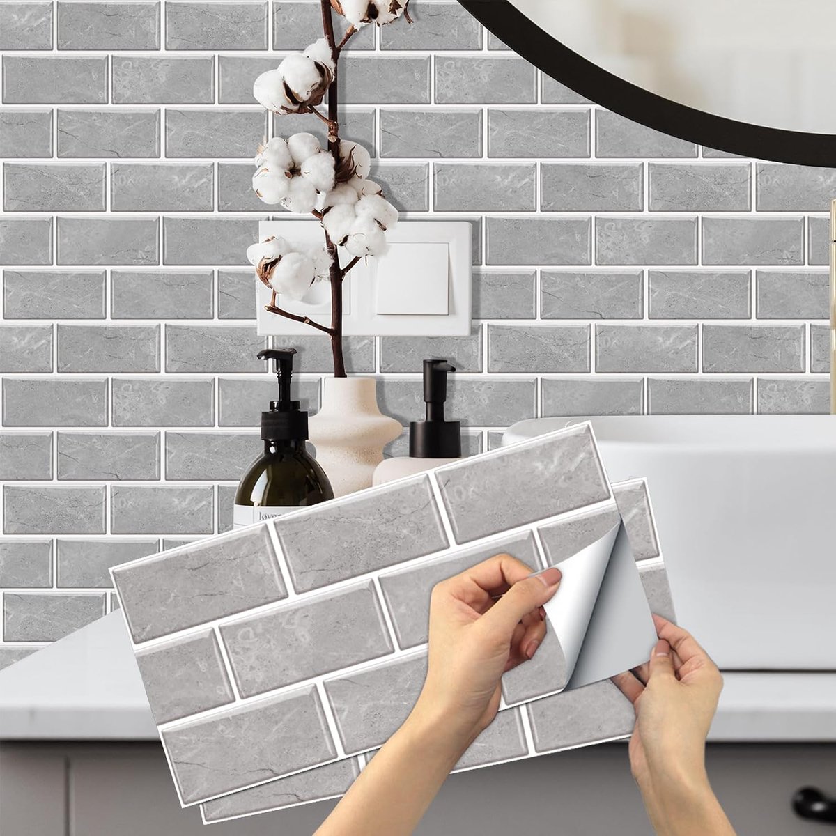 Tegelstickers, BYLife 12 stuks pel-en-plak behang transfers sticker voor keuken badkamer zelfklevende vinyl spatwand wandtegel voor woondecoratie 15x30 cm