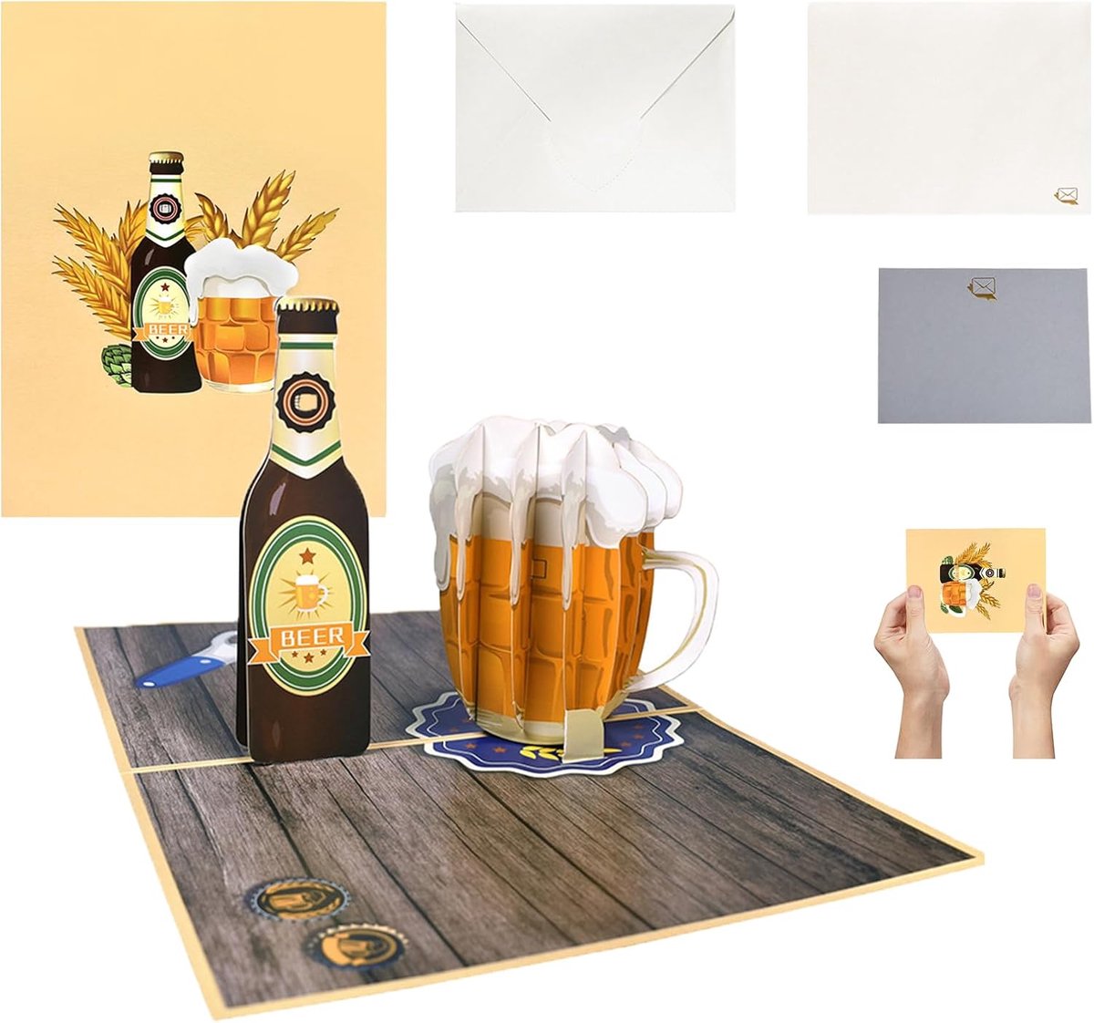 3D Pop-Up Kaart Bier Verjaardagskaart voor Mannen, Grappige Verjaardagskaart met Bierfles en Envelop, Biercadeau Biercadeaus voor Vaderdag Oktoberfest Vader Broer Vriend Bierliefhebber