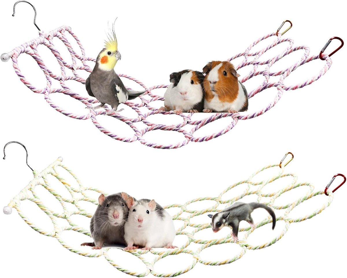 2 stuks hangend rattennet - vogelschommel en papegaaienklimladderbrug voor kooien voor kleine dieren accessoires | Klimmen, rusten en spelen speelgoed voor kleine huisdieren