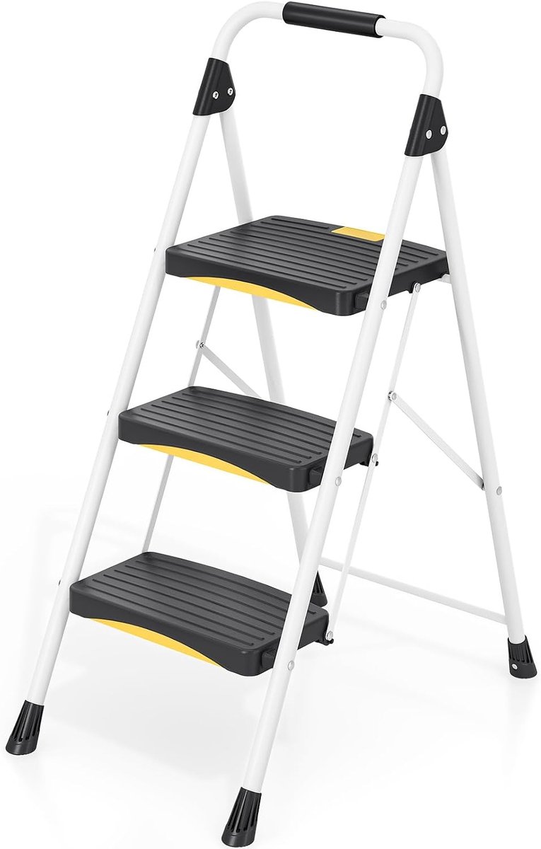 3 Stap Ladder, Vouwen Stevige Staal Stap Kruk met Safe-Lock Ontwerp