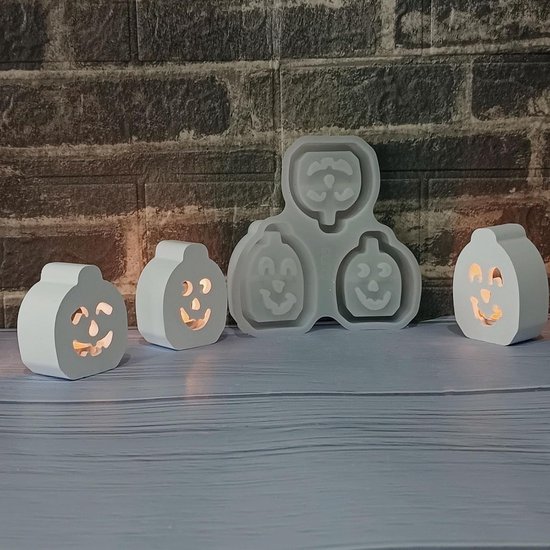 4 stuks siliconen gietvormen, pompoen, 3D-pompoen, siliconen vorm, Halloween gietvorm, kaarsenhouder, pompoen met gipsvormen voor gieten, gietvormen, siliconen pompoen, siliconen vorm, theelichthouder — afbeelding 3