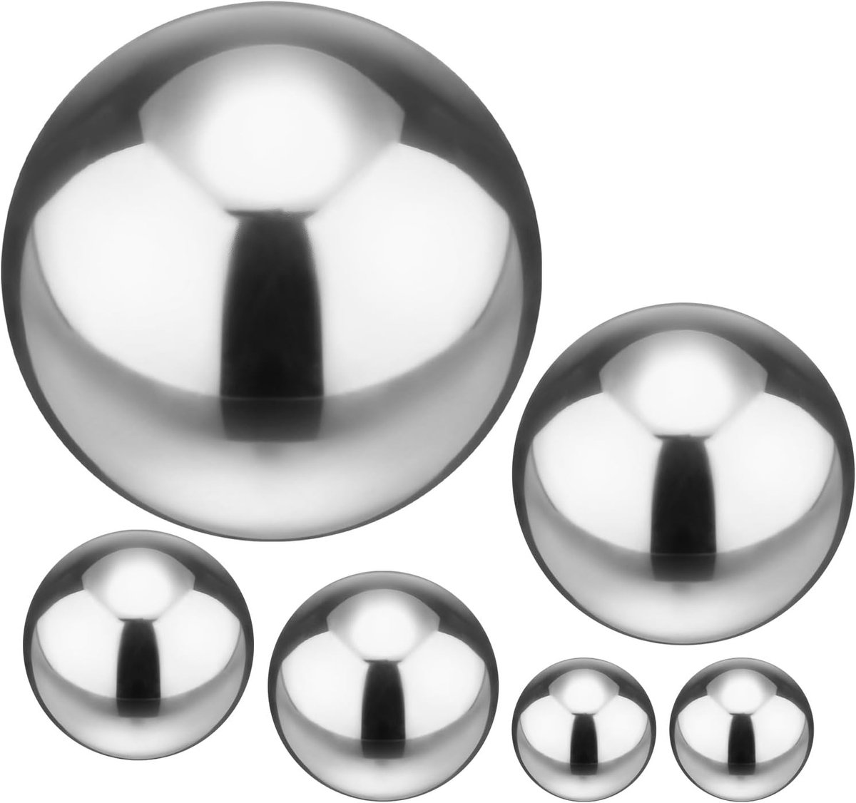Set van 6 bollen voor tuinblikken van 5 inch, 3 inch, 5 inch, 201 roestvrij staal, holle spiegel, reflecterende drijvende bal voor tuin, vijver, huis, tuin, buitendecoratie [zilver]