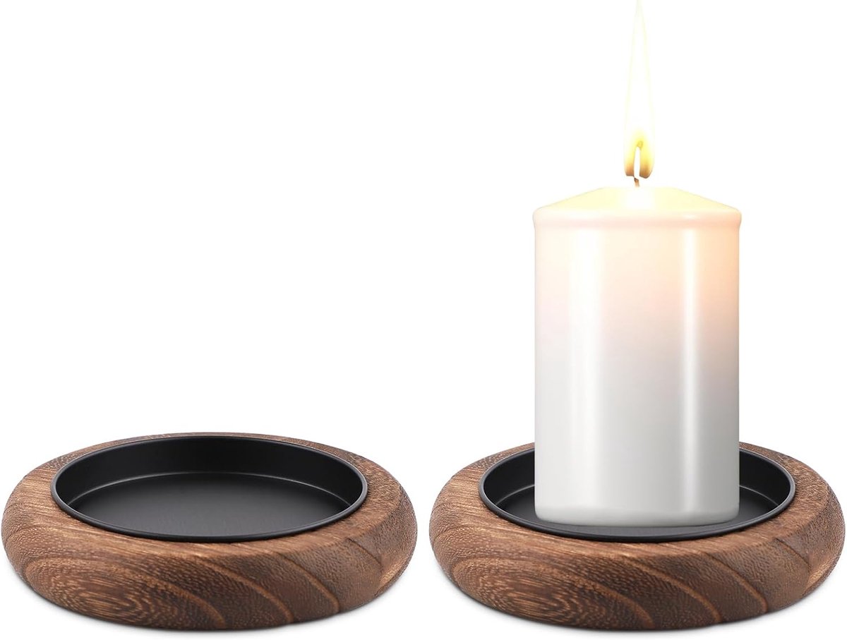 2 Stuks Houten Kaars Houder, Houten Pijler Kaarsen Lade Rond Kaars Plaat Houder Houten Kaars Stan Kaars Houder Decor voor Tabel Middelpunt