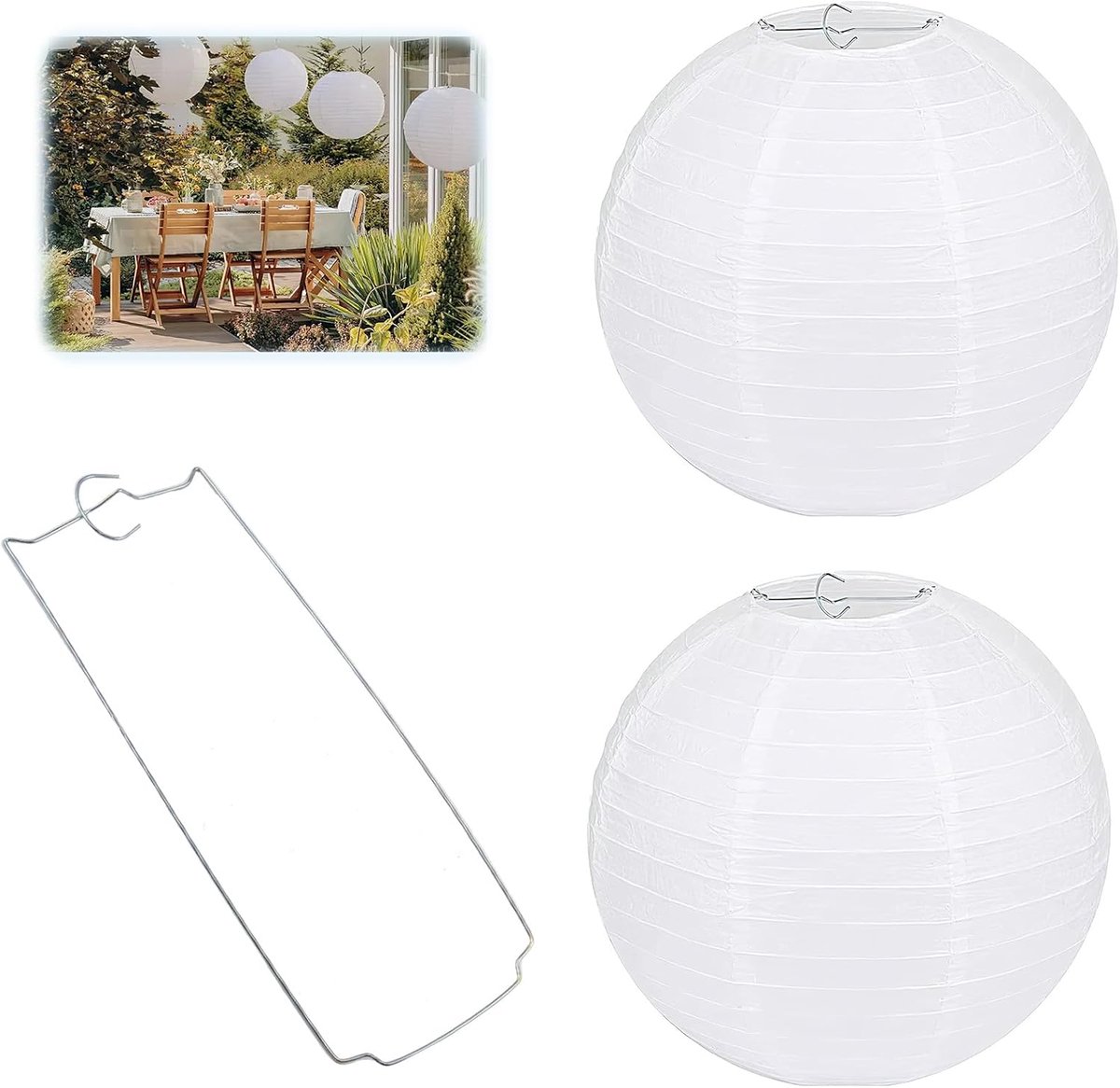 2 stuks papieren lampenkap, rond, wit papieren lantaarn, klassieke bamboestijl, geribbelde lampenkap, decoratie voor feest, tuin, bruiloft, decoratie (20 cm, 8 inch)