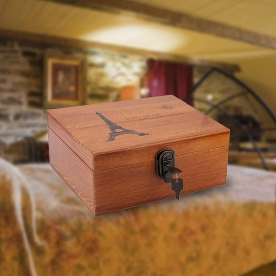 Schatkist, houten opbergdoos met slot en sleutel, decoratieve vintage box voor het bewaren van geschenken en wooncultuur (#3) — afbeelding 4