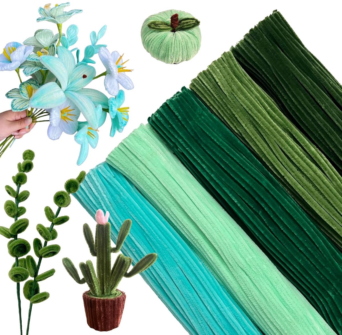 500 stuks, 5 kleuren, groen, pijpenreiniger om te knutselen, 30 cm, pijpenreiniger om te knutselen, chenilledraad voor creatieve doe-het-zelfprojecten, decoraties en knutseldecoratie