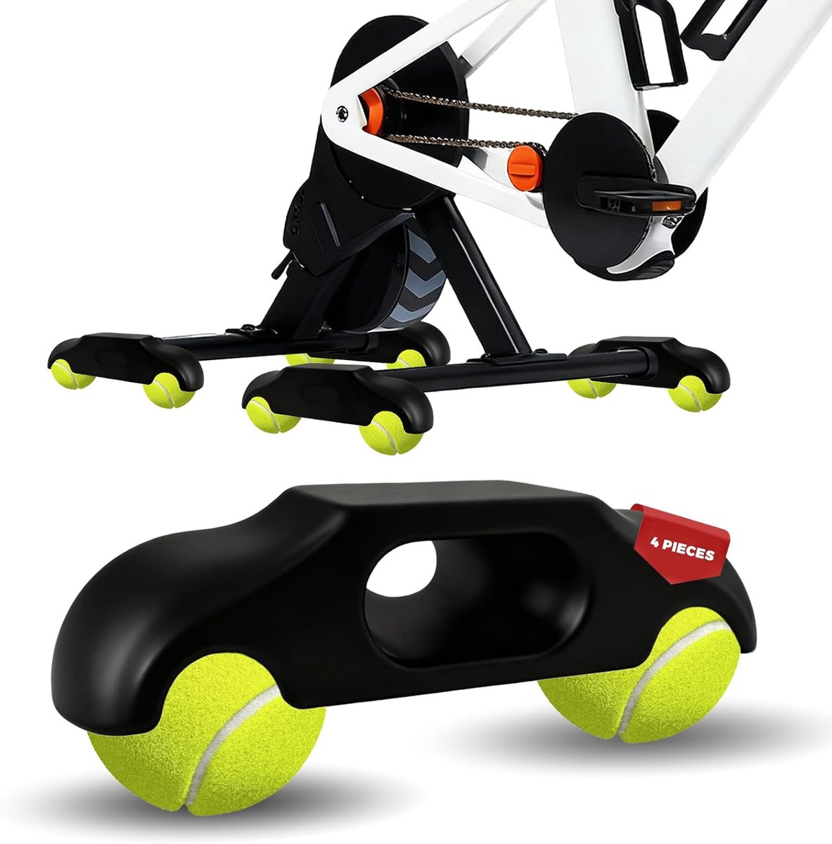 4 stuks rockerplate-voetjes, adapter voor indoor cycling snap rocker-voetjes, draagbare fietstrainer met wiebelplaat,tennisbalvoetjes voor de Wahoo Kickr Core 2 rollentrainer,inclusief 8 tennisballen