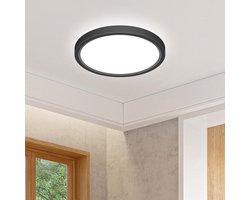 Slochi Led-plafondlamp, 3 kleuren, 3000 K/4000 K/6500 K, rond, plat, badkamerlamp, IP44 waterdicht, 16 cm, 12 W, zwart, kleine badkamerlamp, plafond voor keuken, hal, kelder, badkamer, slaapkamer