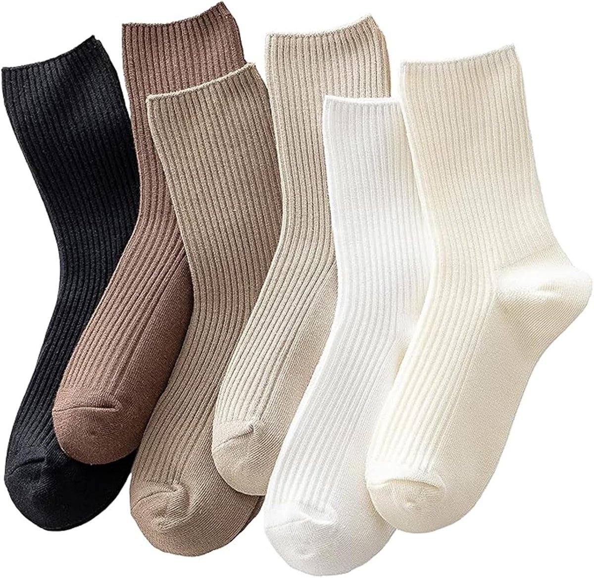 Sokken Dames 6 Paar Premium Katoenen Sokken voor Herfst-Winter - Esthetische Sportsokken voor Vrijetijdskleding - Cadeau voor Vrouwen Maat 35-42