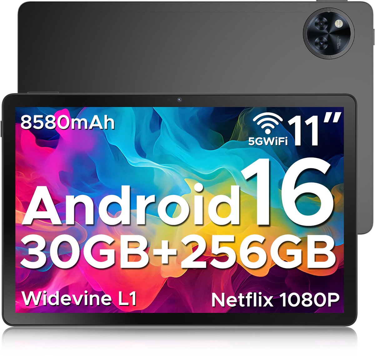DOOGEE U11 Pro - Tablet - Tablets - 30GB RAM + 256GB ROM(2TB/TF) - 8580 mAh - 11 Inch - Android 16 - Dubbele luidspreker - T7200 Octa Core - 13MP Camera - 5G WIFI - Face ID - 7.9 mm Metallic Body - Zwart