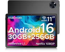 DOOGEE U11 Pro - Tablet - Tablets - 30GB RAM + 256GB ROM(2TB/TF) - 8580 mAh - 11 Inch - Android 16 - Dubbele luidspreker - T7200 Octa Core - 13MP Camera - 5G WIFI - Face ID - 7.9 mm Metallic Body - Zwart