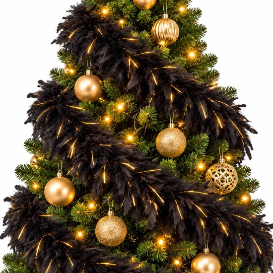Boa kerstslingers - 3x - zwart met goud - 180 cm - 50 gr - kerstversiering slingers