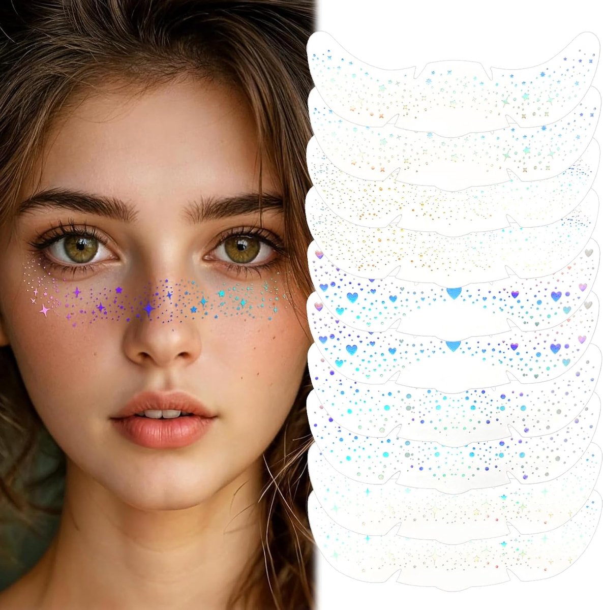 10 stuks glitter sproeten tatoeages, glitter tijdelijke tatoeages, waterdichte gezichtstatoeages voor Halloween, carnaval en feestjes