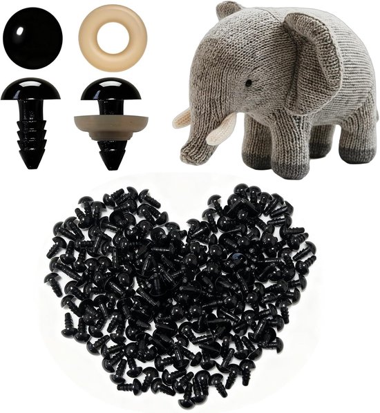 Ogen, 10 mm, met sluitringen voor amigurumi, poppen, poppen en doe-het-zelfprojecten, zwarte kunststof ogen, haakaccessoires, naaien, vilt, knutselwerk en creatief handwerk — afbeelding 5