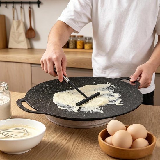 Verdeler set 3 stuks, T-vormige deegverdeler van roestvrij staal, spatel en kookkwast, voor gelijkmatig verdelen van pannenkoeken- en crêpedeeg, vaatwasmachinebestendig, keukenbakaccessoires — afbeelding 4