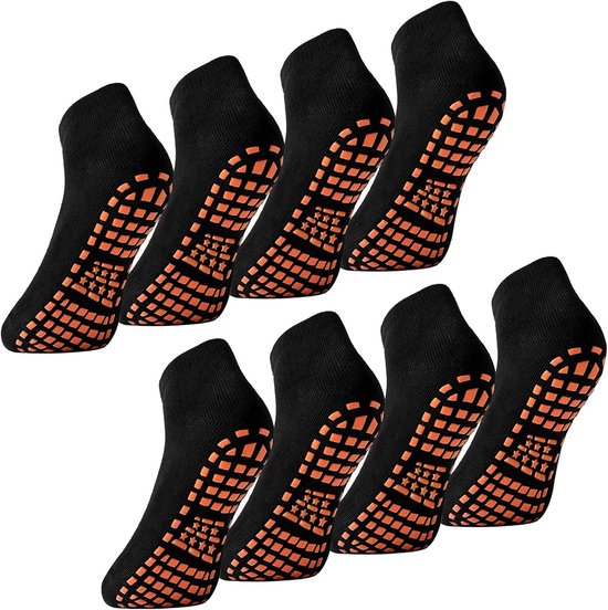4 paar antislipsokken voor heren, yogasokken met noppen, voor mannen, ABS-antislipsokken, katoenen pilatessokken, antislip sokken voor heren, voor yoga, fitness en trampoline, maten 39-46, zwart,