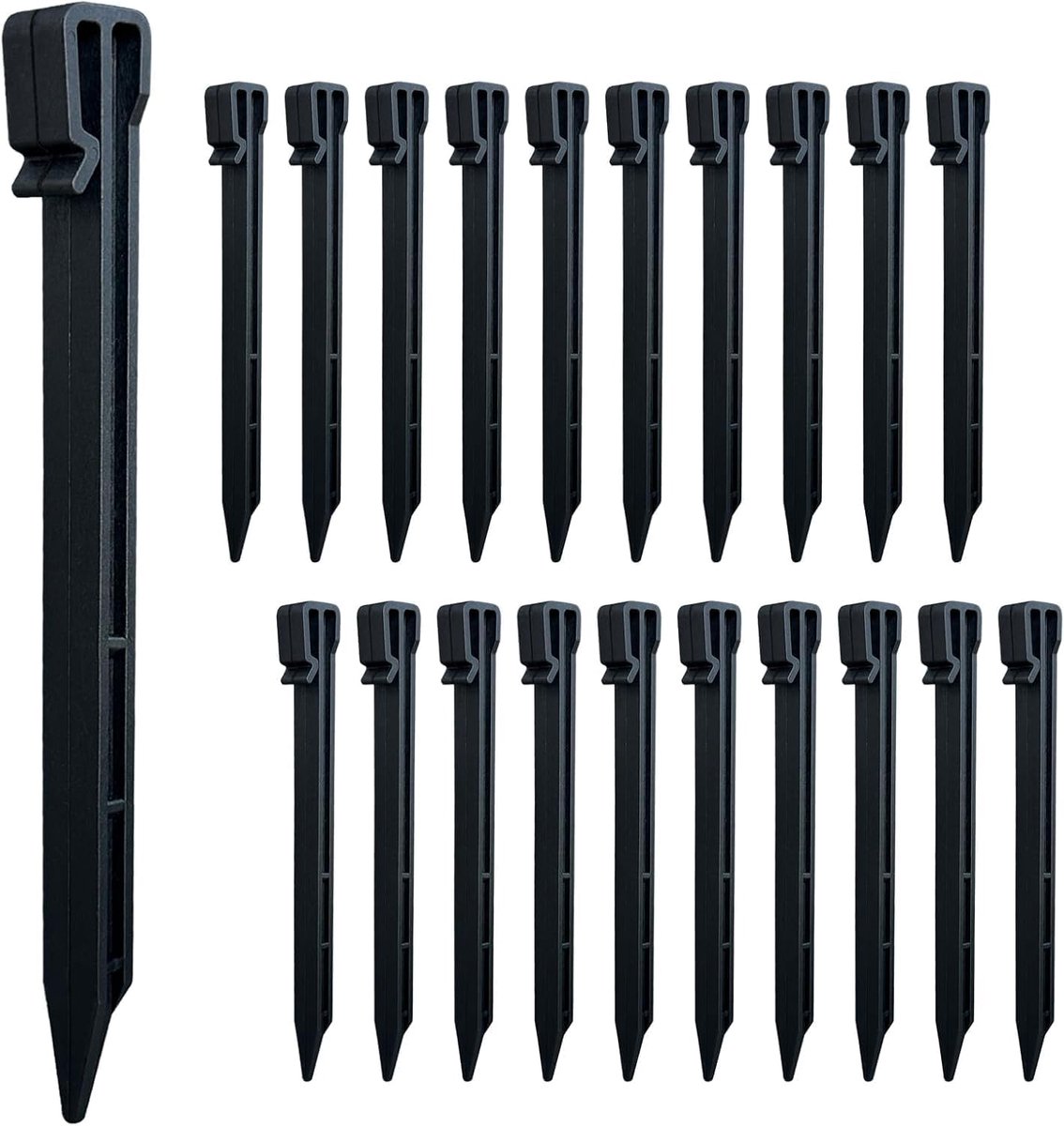 20 stuks haringen, gazonrand, kunststof, robuust, 25 cm, zwart, kunststof haringen, haringen, stabiel, voor zachte vloeren in gazons, parelslang camping