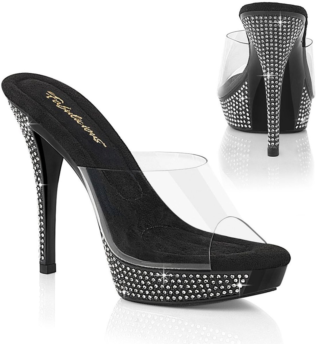 Fabulicious - ATHENA501 Muiltjes met hak - US 9 - 39 Shoes - Zwart/Transparant