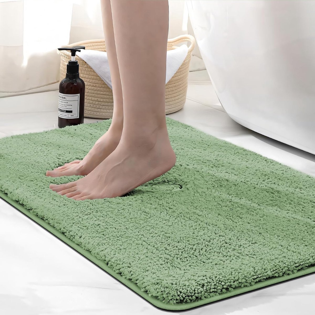 Wyewye Microvezel badmat, 2 cm superdik badtapijt, super absorberend badkamertapijt, 50 x 80 cm, lichtgroen