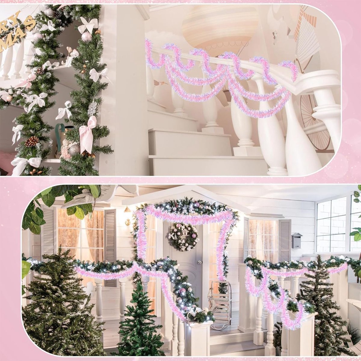 Kerst Guirlande Folieslinger (Set van 2) - Roze Glanzend Metallic - 2 Meter x 9 cm - Kerstboom & Feest Decoratie – foto 7