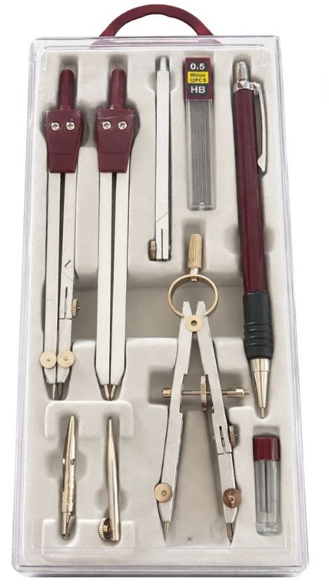 Passerset 9-Delig – Geometrieset met Passers, Vulpotlood & Tekenaccessoires – School Tekeninstrumenten – In Opbergdoos