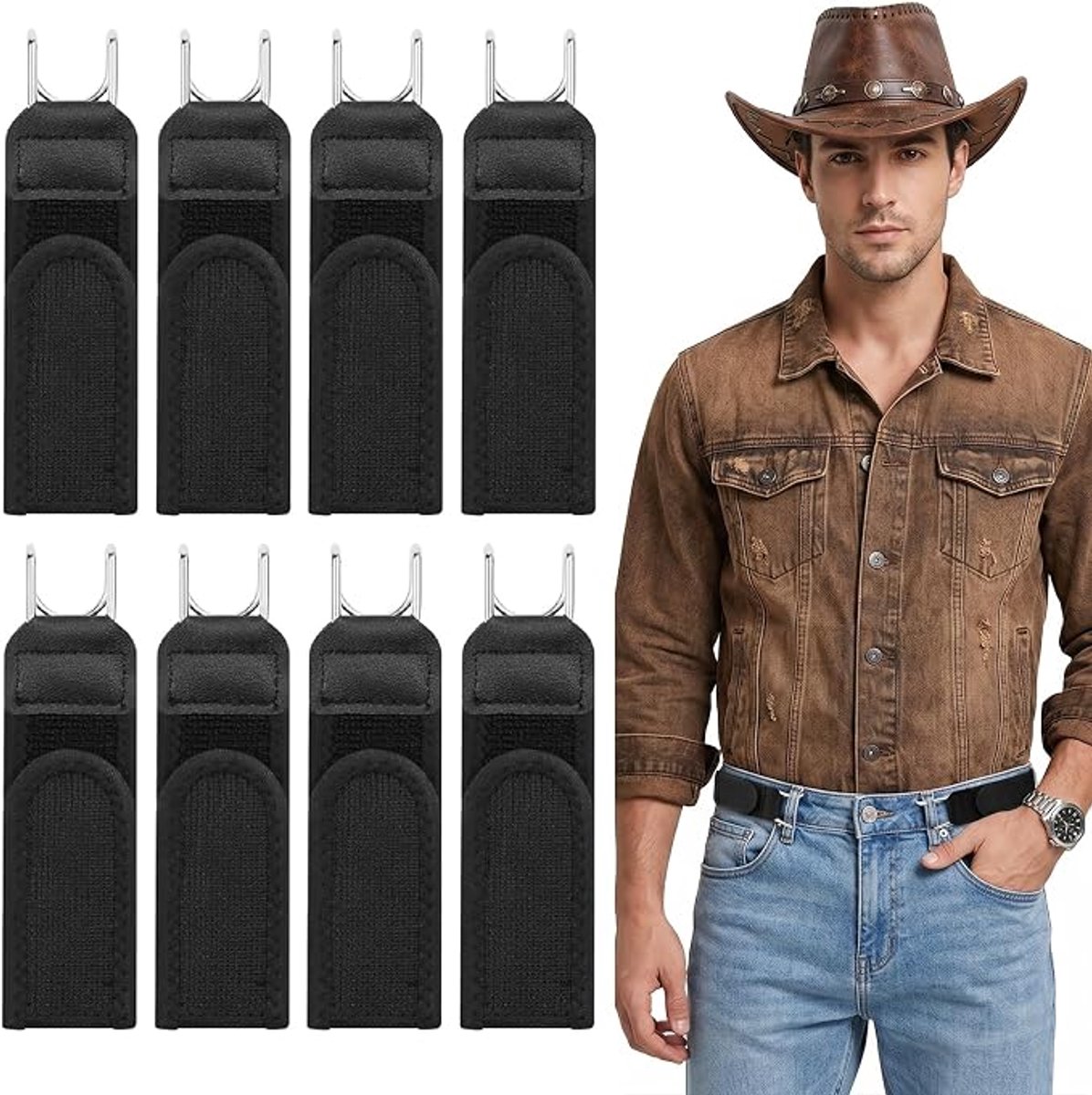 8 stuks Gesploze Riem - Elastische Riemen - Elastische Riem zonder gesp - Onzichtbare Stretch Tailleband - Verstelbaar - Voor Jeans, Casual, Werkkleding - zwart