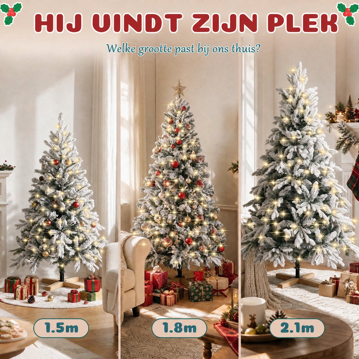 Arvioo kunstkerstboom‑180cm‑sneeuw‑voorverlicht‑warmwit‑LED‑houten voet‑PVC‑PE – foto 4