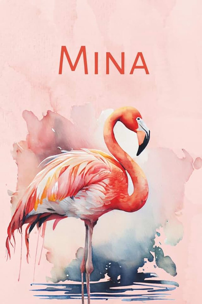 Notitieblok met flamingo-design, naam Mina, 110 lijnen