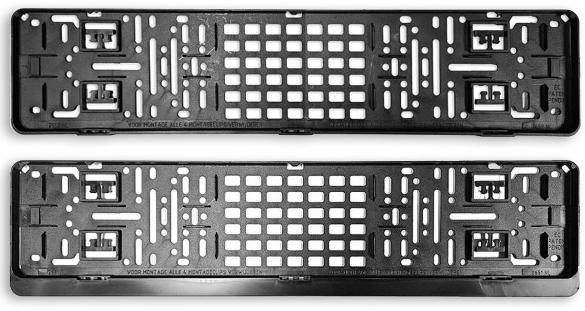 SET a 1x kentekenplaathouder smalle rand + 1x kentekenplaathouder tekstrand. Kleur zwart. Voor NL/EU nummerplaten van 520 x 110 mm