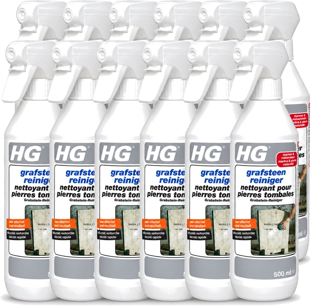 12 x HG - Grafsteenreiniger - Beschermt & Reinigt - 500 ml - Voordeelverpakking - 12 stuks