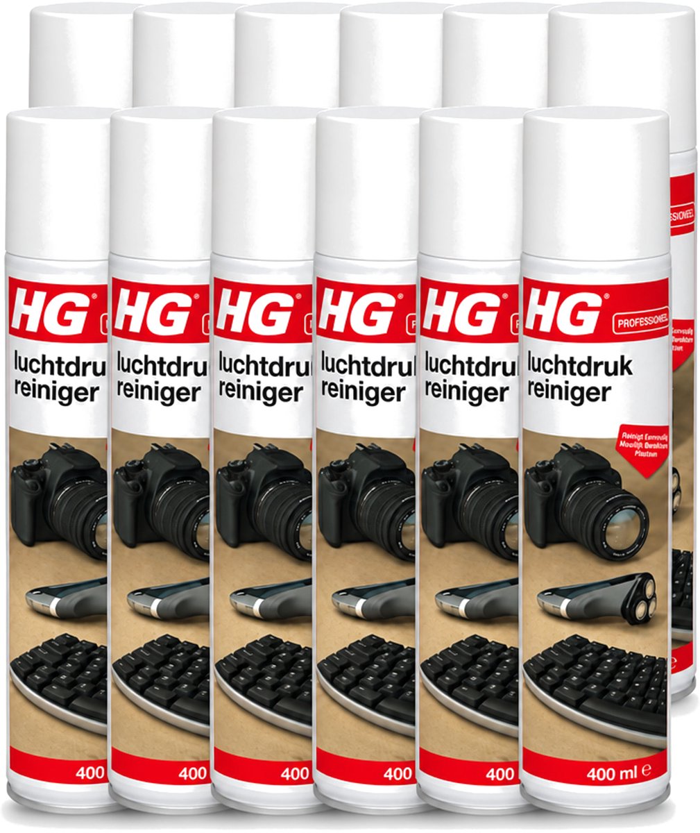 12 x HG - Luchtdrukreiniger - Reinigt Eenvoudig Moeilijk Bereikbare Plaatsen - 400 ml - Voordeelverpakking - 12 stuks